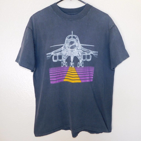 Vintage 80s Fighter Jet B-1B Military Plane Shirt Adult XL Single Stitch RARE - Picture 1 of 14